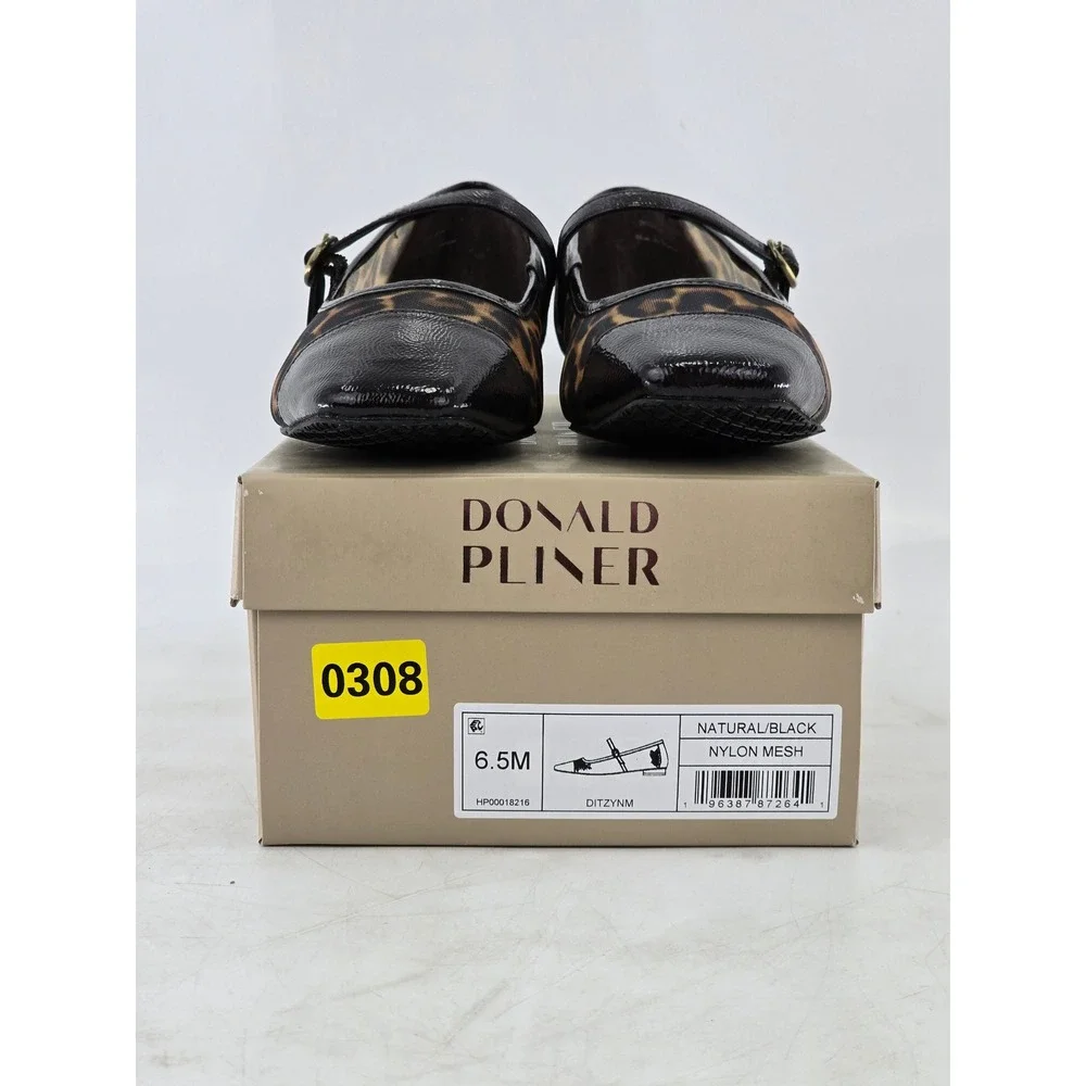 Donald Pliner Ditzynm Mary Jane Flats Womens 6.5M Leopard Mesh Black - Excellent